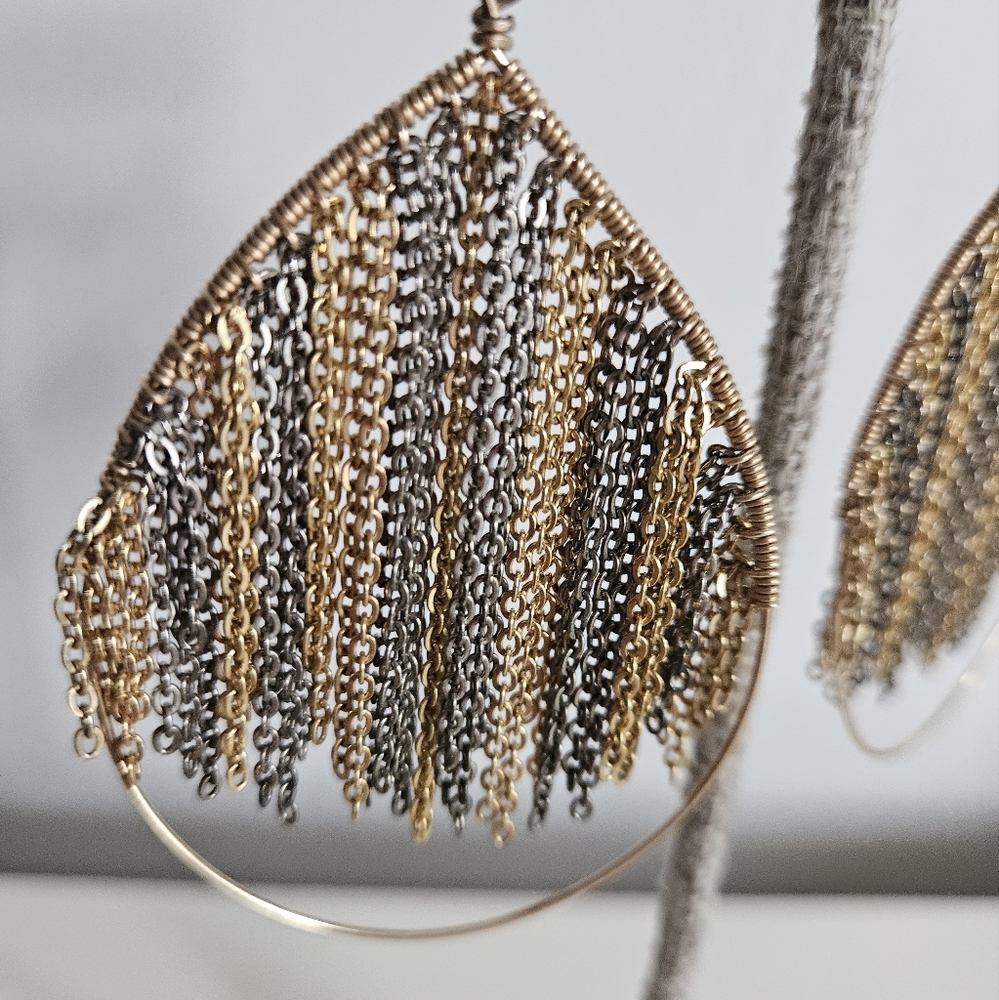 CITRINE BY THE STONES Mixed Metal "Rain" Teardrop Hoop Earrings - Picture 6 of 9
